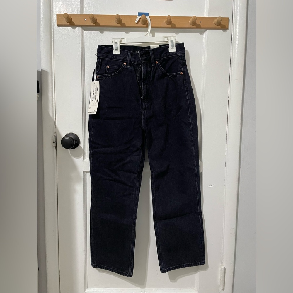 Denim Forum The Pin-Up Super High Straight Jeans 26x24L Black